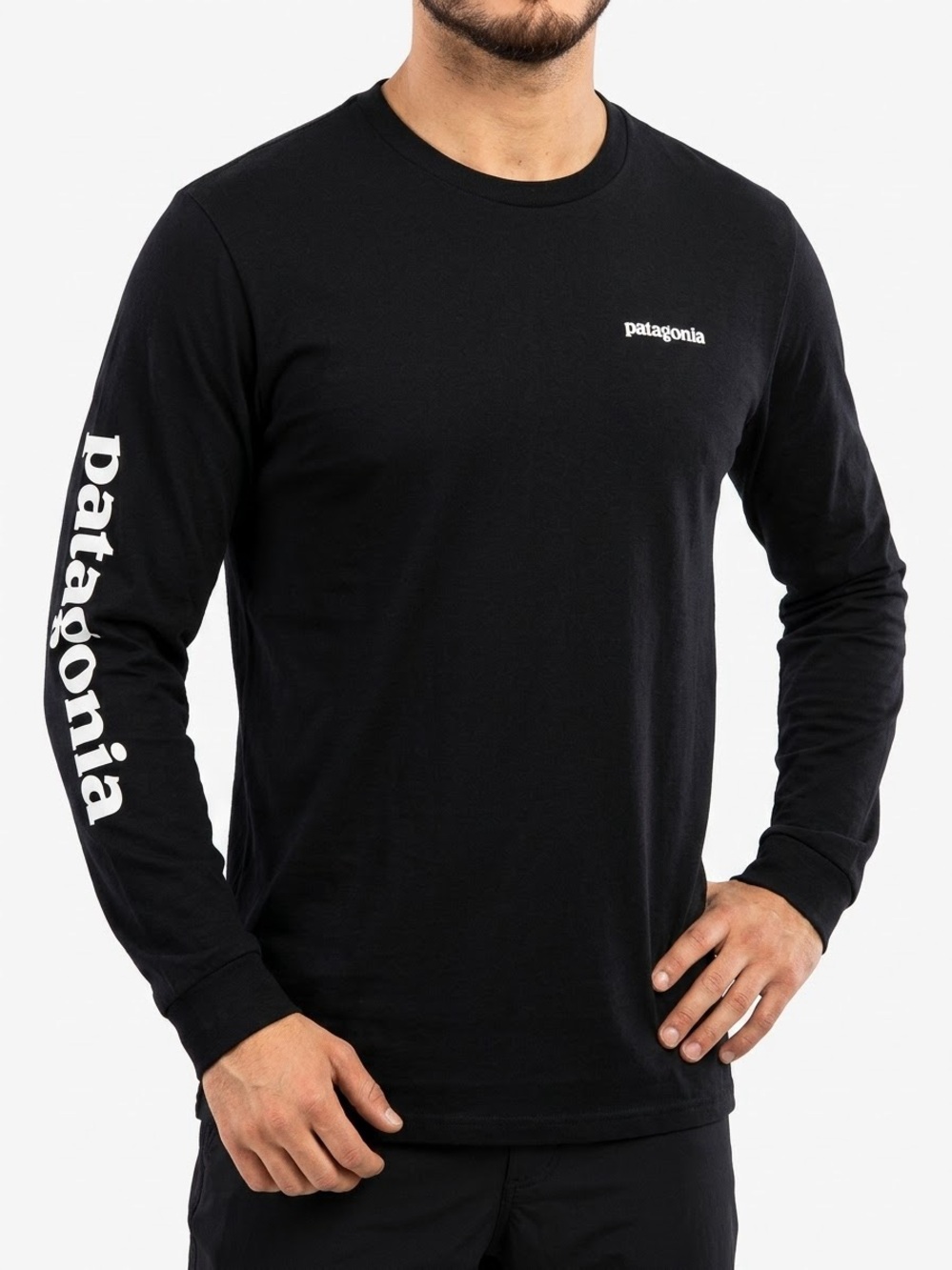 Patagonia Responsibili-Tee Long Sleeve Shirt Mens L Black Text Logo 39042‎
